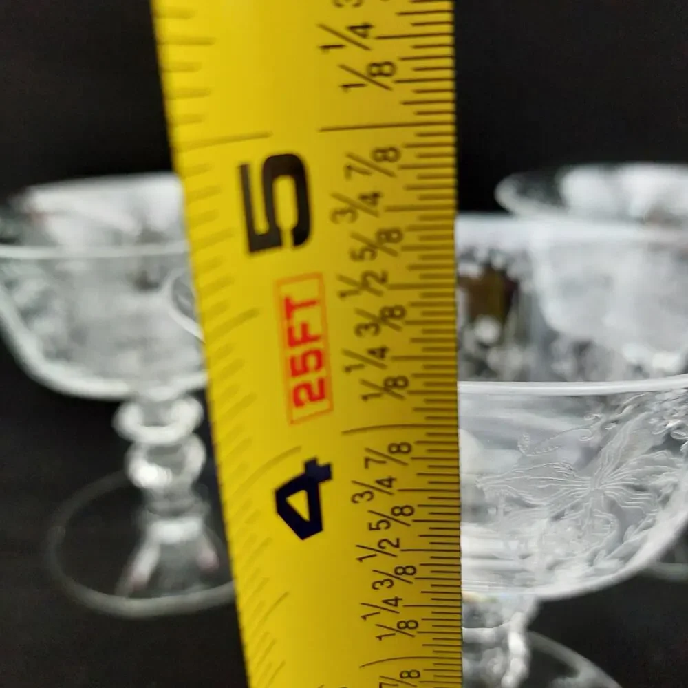 Vintage Heisey Orchid Etched Crystal Low Sherbet Champagne Coupe Glasses Set 3